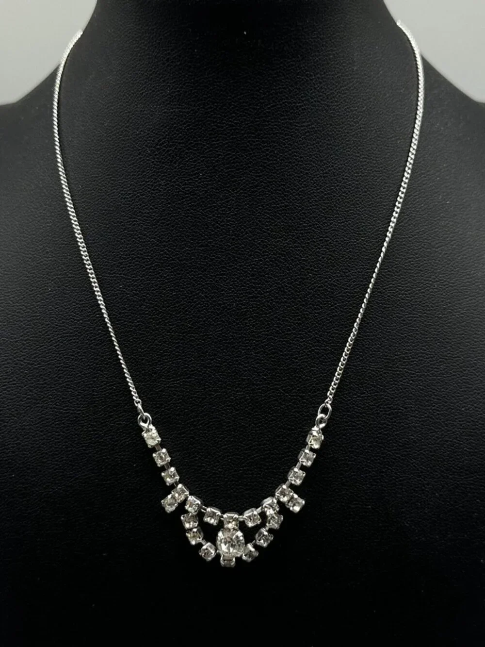 3/$30 Vintage Rhodium Plated Rhinestone Necklace Delicate Chain Bridal 14